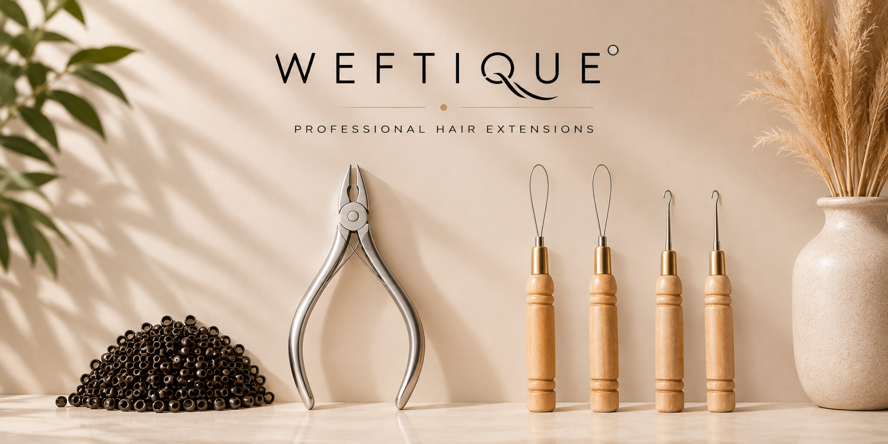Weftique tools: micro beads, tang en houten pulling tools